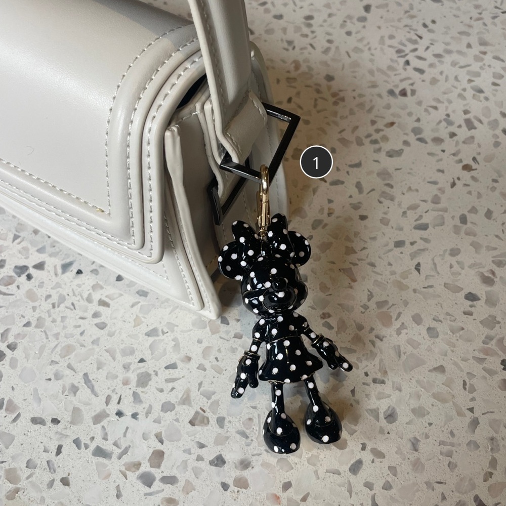 collectible Disney’s Mickey Minnie Mouse bag charm keychain in Black w polka dot